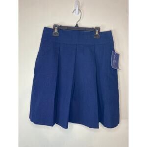 NWT Lauren James Navy Blue Seersucker Pleated Skirt Pockets Preppy Medium